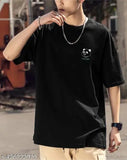 Black cotton printed men's t-shirt, three-quarter sleeves, trendy and comfortable