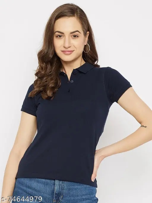 Solid cotton blend Harbor n Bay polo neck half sleeves t-shirt for women, available in S, M, L, XL, XXL
