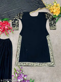 Black party dress with intricate embroidery and deep neckline