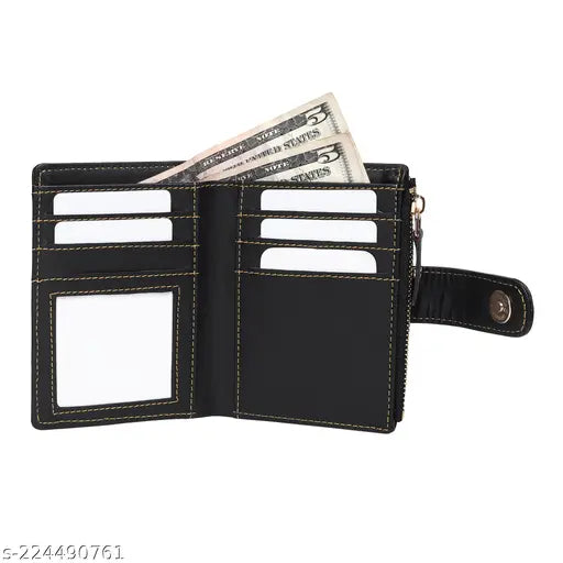 Small, PU leather wallet with multiple card slots and coin pocket, suitable for women's everyday use. Credit card holder for secure storage