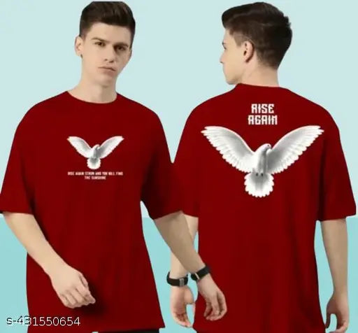Stylish round neck printed cotton t-shirt combo for men, short sleeves, vibrant design. (M: 38in chest, 27in length; L: 40in chest, 28in length; XL: 42in chest, 29in length) Indian brand bestseller