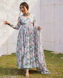 Modern blue georgette Anarkali Kurta, printed, comfortable daily wear for girls