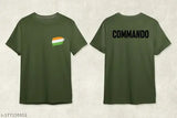 Army green polyester short-sleeve t-shirt with printed pattern, size 26" for men, made in India