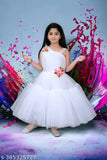 White net kid's gown for girls, perfect for casual western wear and special occasions. Indian-made, knee-length dress with back zipper closure