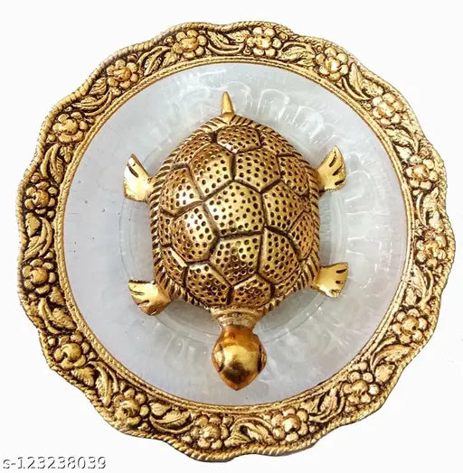 Golden metal tortoise decoration, Feng Shui showpiece, with intricate design and golden diameters