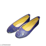 Blue synthetic bellies and ballerinas flat heels for women's everyday use, embellished design, comfortable walking, college festival, wedding party, school event