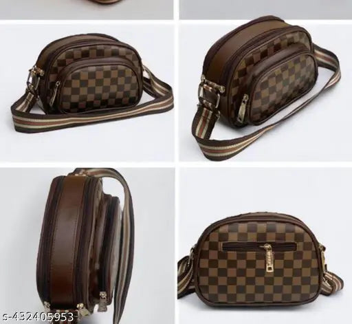 Voguish women's slingbag in brown with striped trim
