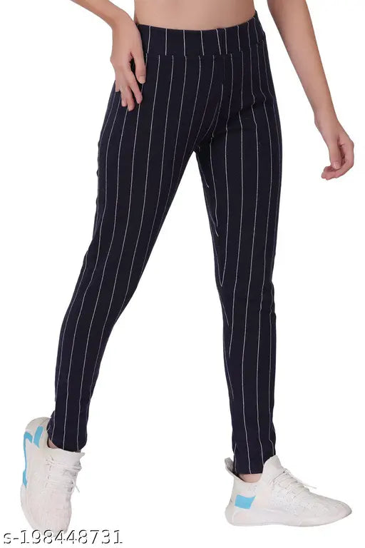 Cotton blend striped jeggings pack of 3 - Women's ankle length, skin fit style, free size (waist 30in, hip 28-34in, length 37in)