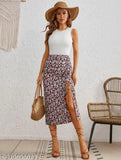 Black midi skirt with slit design and tie waistband