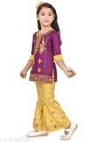 Purple Reyon Kurti and Pant Set for Baby Girl, embroidered, comfortable, sharara design, India origin