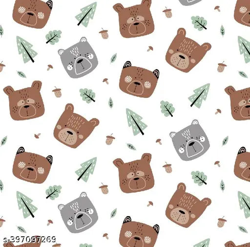 Cute brown bear baby swaddle clothpak, 100% organic cotton muslin with green trees.
