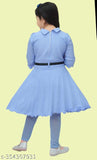 Modern kids kurta cum frock set with matching leggings, solid crepe fabric for girls aged 6-11 years