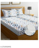 Fresh decor elastic king size abstract printed fitted bedsheets with 2 pillow covers set, ideal for summer baby