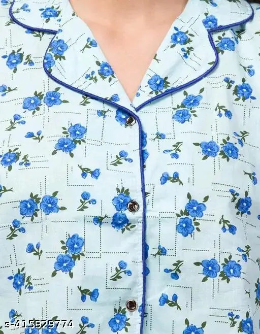 Printed cotton nightsuit for women, soft and comfortable summer night wear