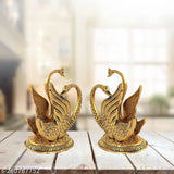 Decorative swan napkin holder duck set of 2, gold-finished oxidized metal for dining table and home decoration. Indian handicraft & artifact showpiece. Dimensions: 8.5cm(L) x 11cm(H) x 6.5cm(B), 2 pieces included