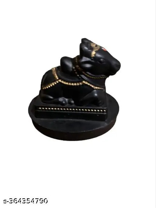 Handcrafted black resin Nandi Idol with marble dust finish, ideal for home temple/puja or decoration, medium size: 7x5.5x8 cm