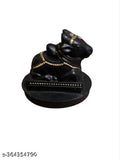 Handcrafted black resin Nandi Idol with marble dust finish, ideal for home temple/puja or decoration, medium size: 7x5.5x8 cm