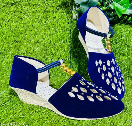 Velvet & synthetic embellished girls bellies shoes by JYQO, stylish slip-on wedges with TPR sole" (123 characters)
