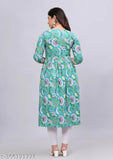 Latest trendy 100 cotton printed Naira cut kurti for women's and girls, three-quarter sleeves, India origin