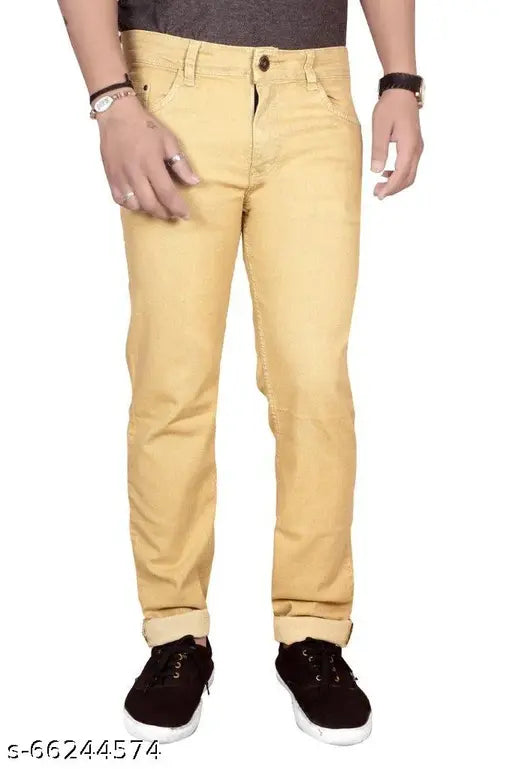 Black cotton straight brown jeans for men, regular fit with stretch, icebrown color, size 30 (waist 30", length 42")