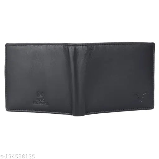 Solid black top-grain leather men's wallet with pen combo, RFID protected, 2 compartments, 4 card slots, and coin pocket. Ideal for gifting on various occasions