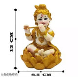 Poly resin Krishna idol, Beautiful Krishna Playing Murli Sitting on Lotus, 13 CM for home decor or gifting