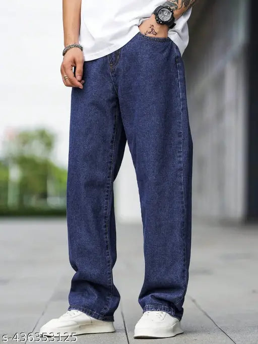Dark blue denim casual fit men's jeans