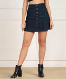 Dark blue denim mini skirt, Western style for summer - stretchable, comfortable, and versatile