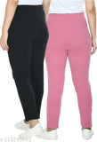 Women's black & pink solid cotton blend jeggings by PRIYA POINT - 2 pieces in sizes 26-40