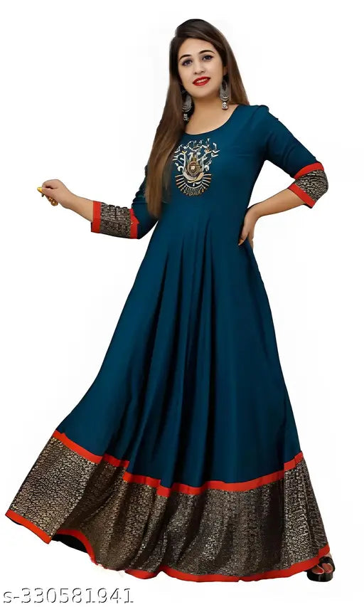 Dark blue rayon sari with red border, long length