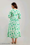 Rayon green floral print Anarkali kurti, three-quarter sleeves, women's fashion, trendy Indian clothing