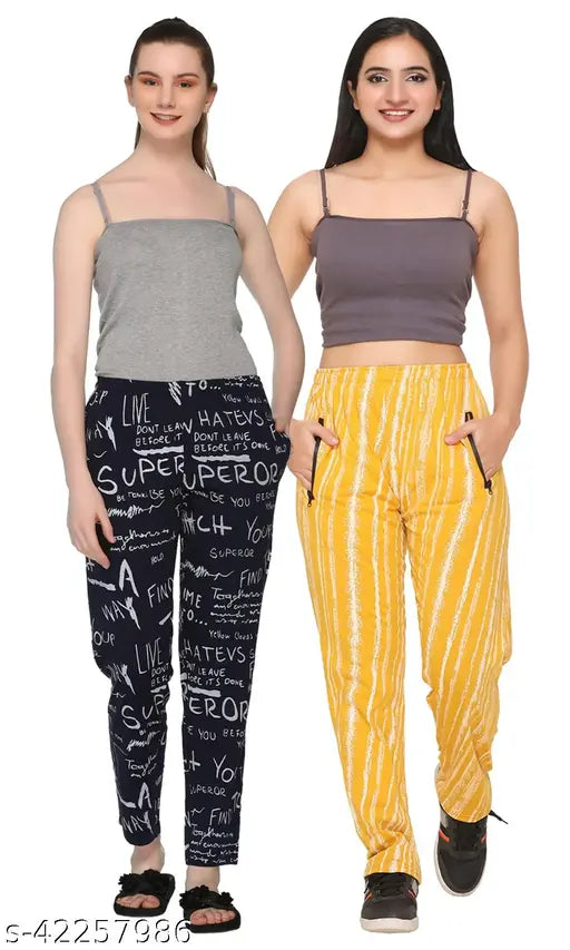 Yellow and black patterned women's regular fit pajamas