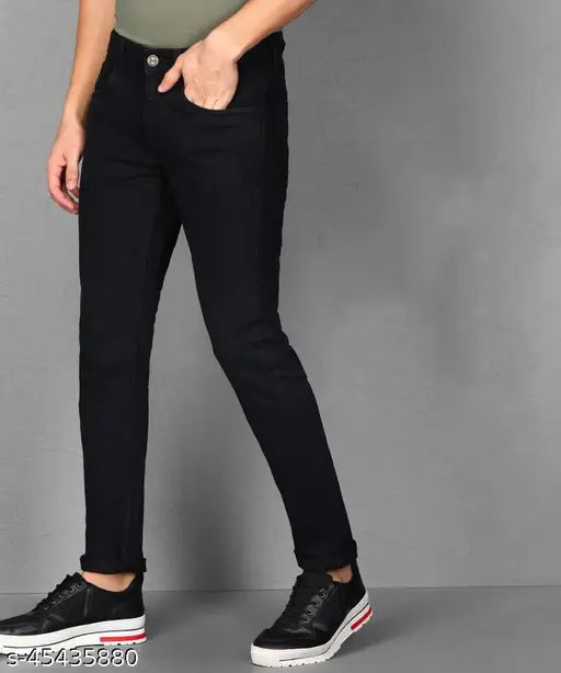 Creatywitty slim fit black jeans for men - Solid denim, 1N, size 28/30/32 from India