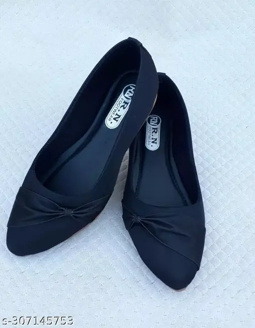 Women's black ballerinas, PU material, embellished slip-on shoes, size UK/IND 4-9 (size EURO: 37-42)