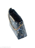 Blue and gold sequined fabric handbag with zip closure