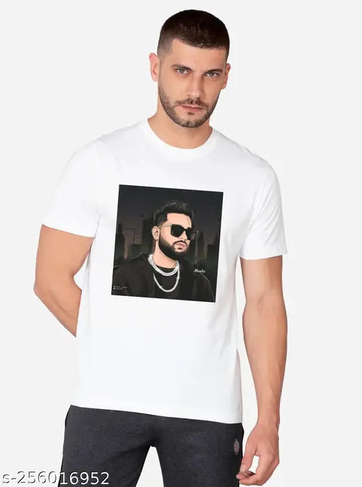 Indian printed polyester t-shirt with short sleeves and 'Karan Aujla' design, size N