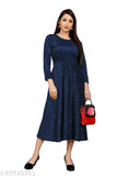 Navy blue accordion pleated fit flare kurti with long sleeves