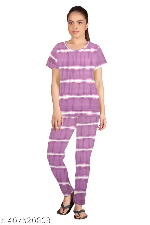 Women's tie dye printed polycotton night suit set, short sleeves, vibrant pattern, available in S, M, L, XL