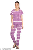 Women's tie dye printed polycotton night suit set, short sleeves, vibrant pattern, available in S, M, L, XL