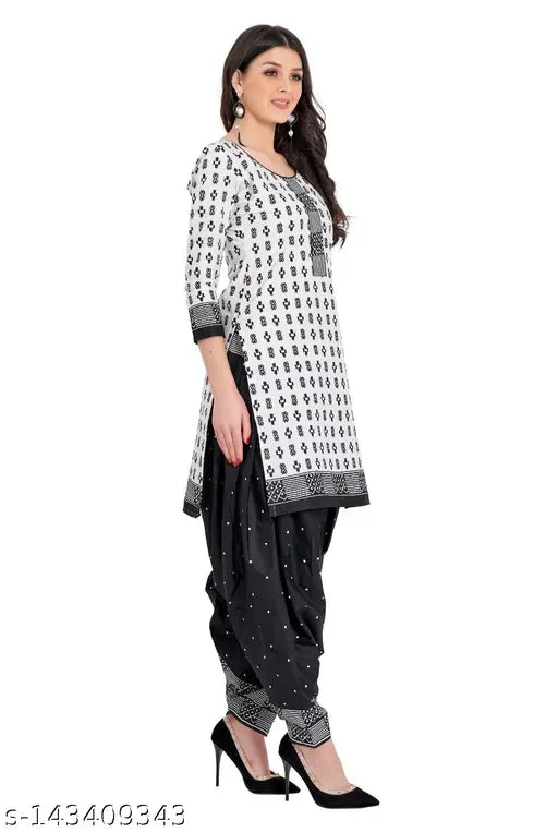 Salwar suit with dupatta set, black and white printed pattern on chiffon fabric