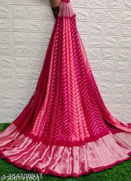Brasso Moss Chiffon Zigzag Print saree, soft and smooth fabric with contrast border and blouse, popular in South Indian states