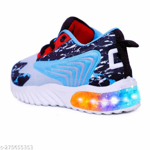 Blue and red sports shoes with lit-up lights