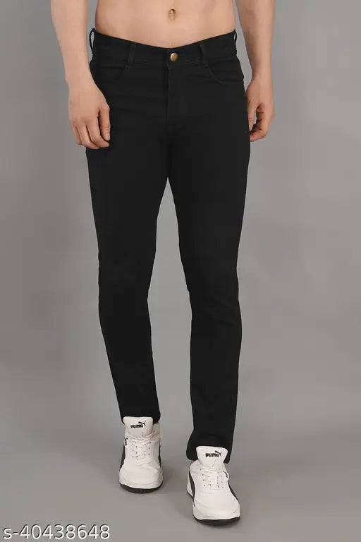 Black cotton blend men's slim fit jeans by Nivasu - High-quality, dyed/washed denim (N-30, L-40)