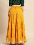 Yellow designer unique women's western skirts with trendy fashionable ethnic fancy style, 100% cotton, high waist