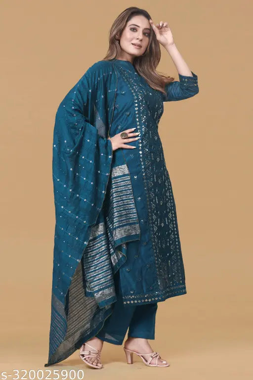 Exquisite Chanderi cotton kurta and palazzo set with zari woven dupatta, Indian ethnic wear for special occasions