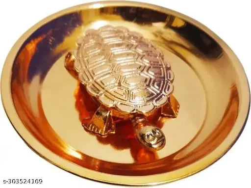 Gold-plated brass fengshui tortoise decor for home or office, 1" tall spiritual figurine