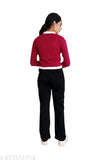 Long-sleeve cotton womens casual T-shirt, solid color & unique design - Made in India