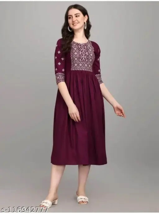 Adrika Superior Kurti, maroon with floral embroidery