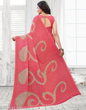 Pink and gold printed georgette saree
