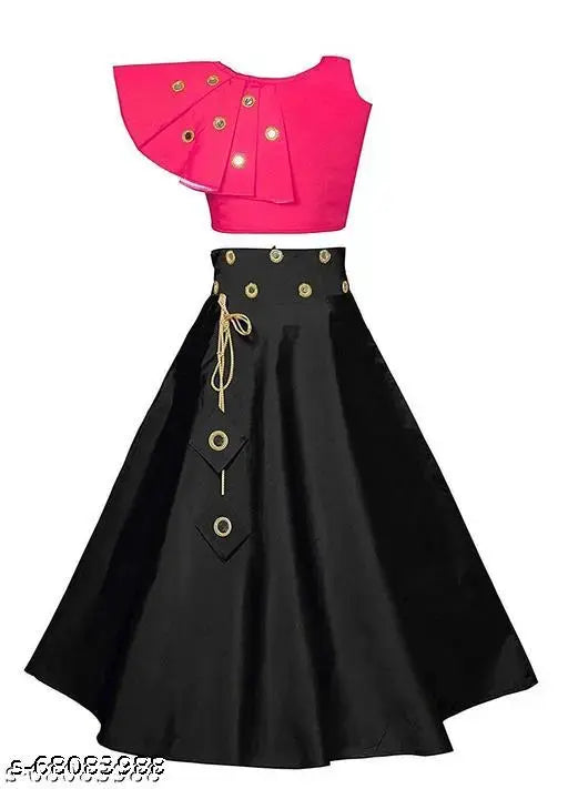 Yellow-Blue embellished cotton blend lehenga choli for girls (2-15 years), high-quality silk fabric with mirror work